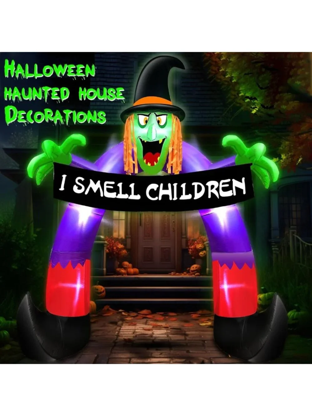 Spooky Halloween Outdoor Decor - Inflatable Witch with Banner Archway Display